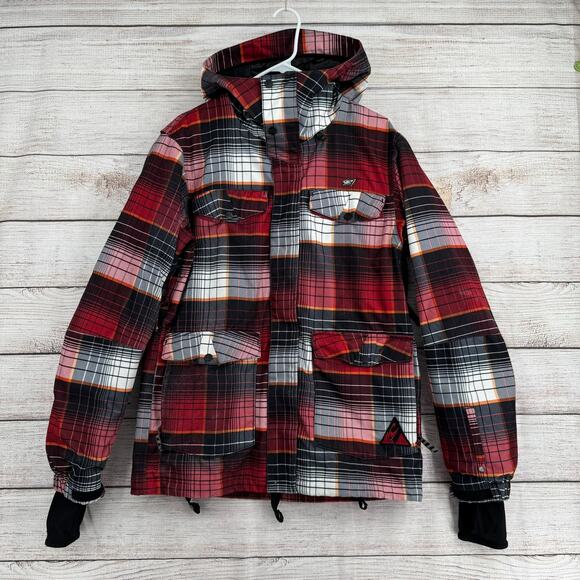 O'Neill Freedom Series 10kmm Plaid Snowboard Ski Jacket Mens Medium Red Black - Picture 1 of 16